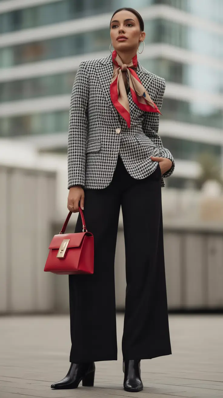 Fall Fashion Refresh - New outfits Ideas for 2025 Houndstooth Polish With A Red Twist