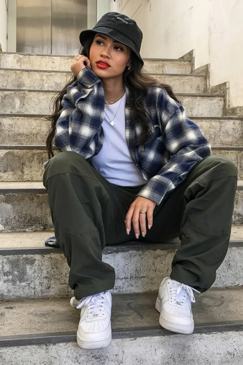 Fall Outfits Latina Women Flannel Street Chic