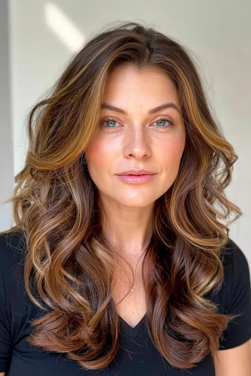 Fall-Inspired Hair Color for Brunettes in 2025 Blowout Layers with Toasted Caramel Ribbons