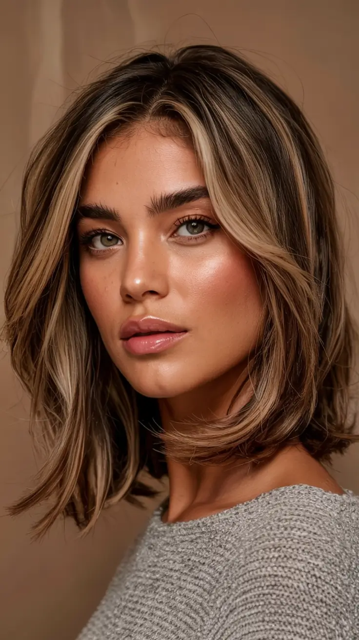Fall-Inspired Hair Color for Brunettes in 2025 Softly Blended Lob with Neutral Tones
