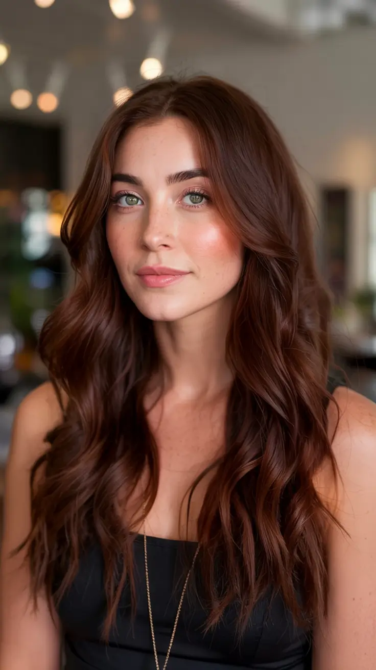 Fall-Inspired Hair Color for Brunettes in 2025 Deep Auburn Elegance for Cool Fall Days