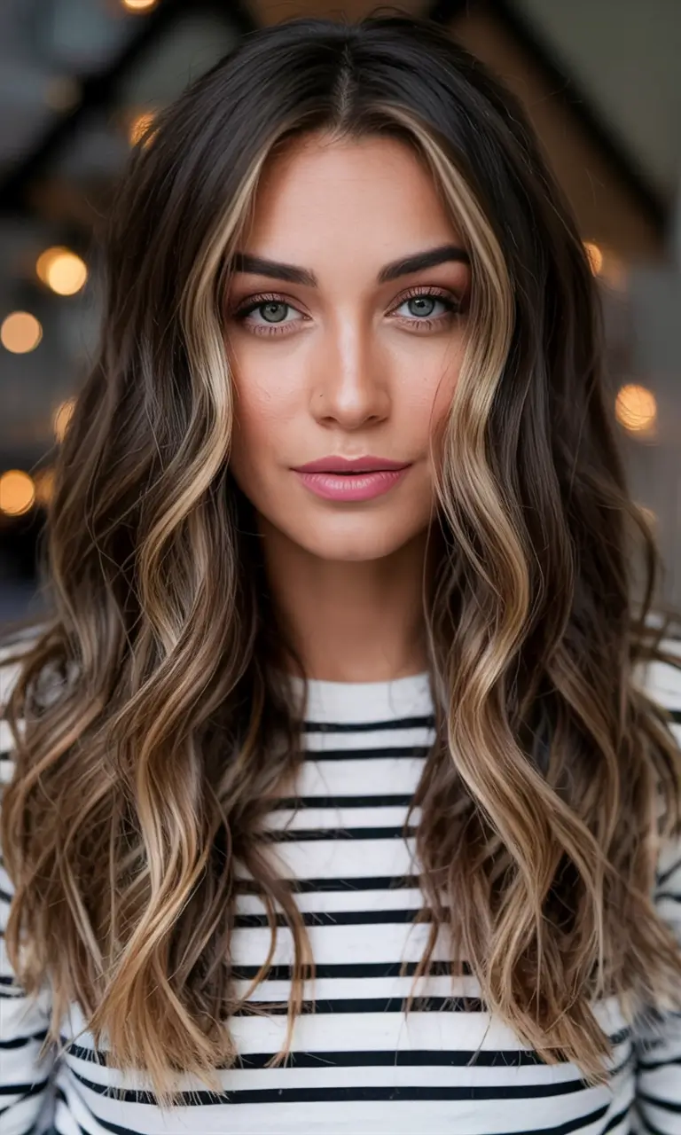 Fall-Inspired Hair Color for Brunettes in 2025 Neutral Dimension with Bold Money Piece