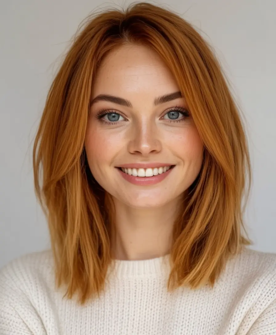 Must-Try Fall Red Hair Colors for Redheads 2025 Maple Butter Mid-Length with Whispered Texture