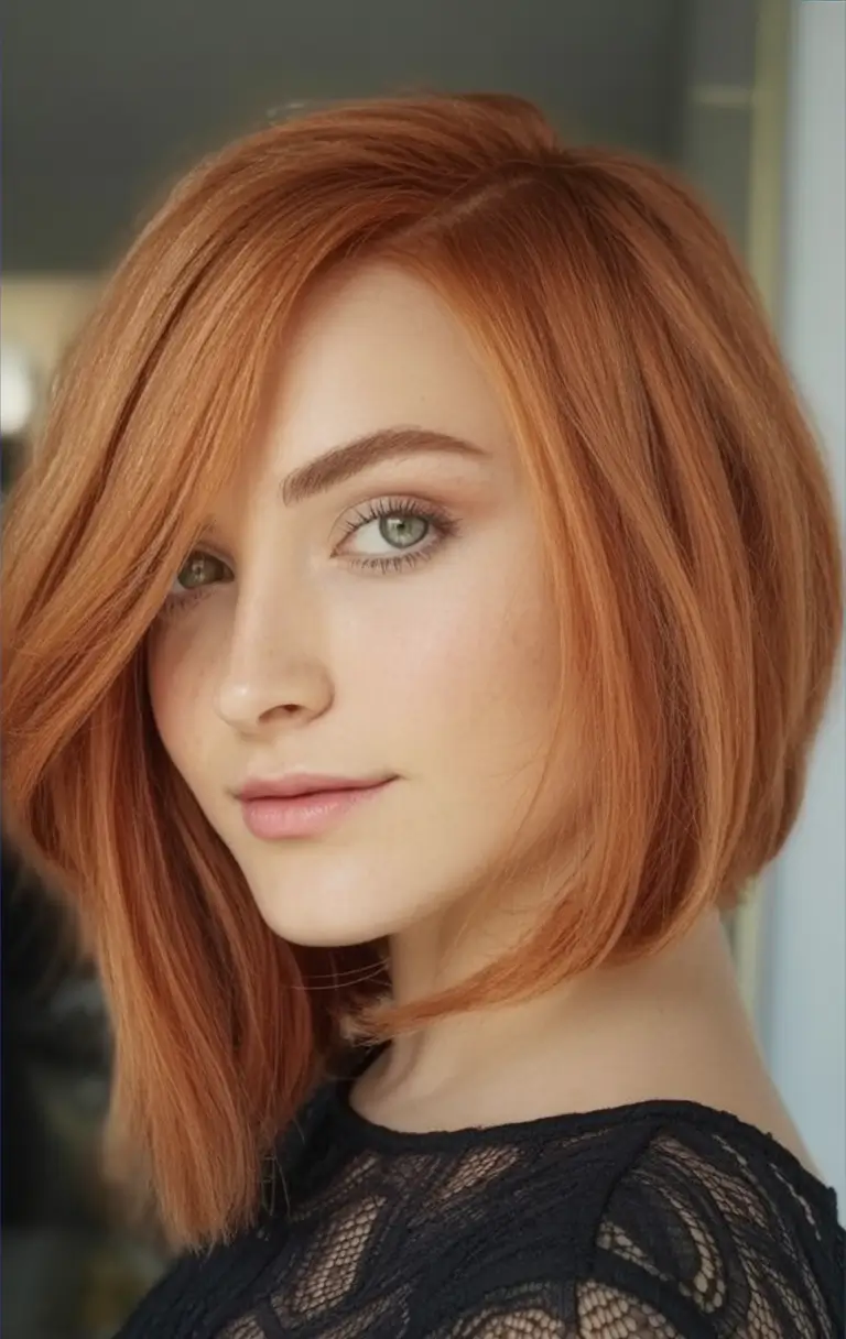 Must-Try Fall Red Hair Colors for Redheads 2025 Rounded Autumn Bob in Soft Copper