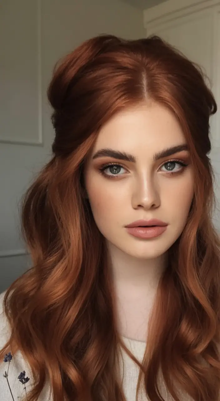 Must-Try Fall Red Hair Colors for Redheads 2025 Vintage-Inspired Auburn Waves with Volume Crown