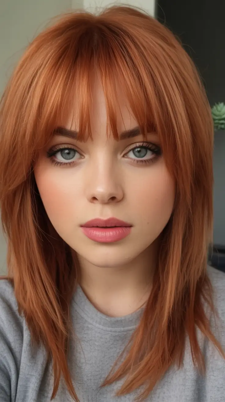Must-Try Fall Red Hair Colors for Redheads 2025 French Girl Fringe with Spiced Rust