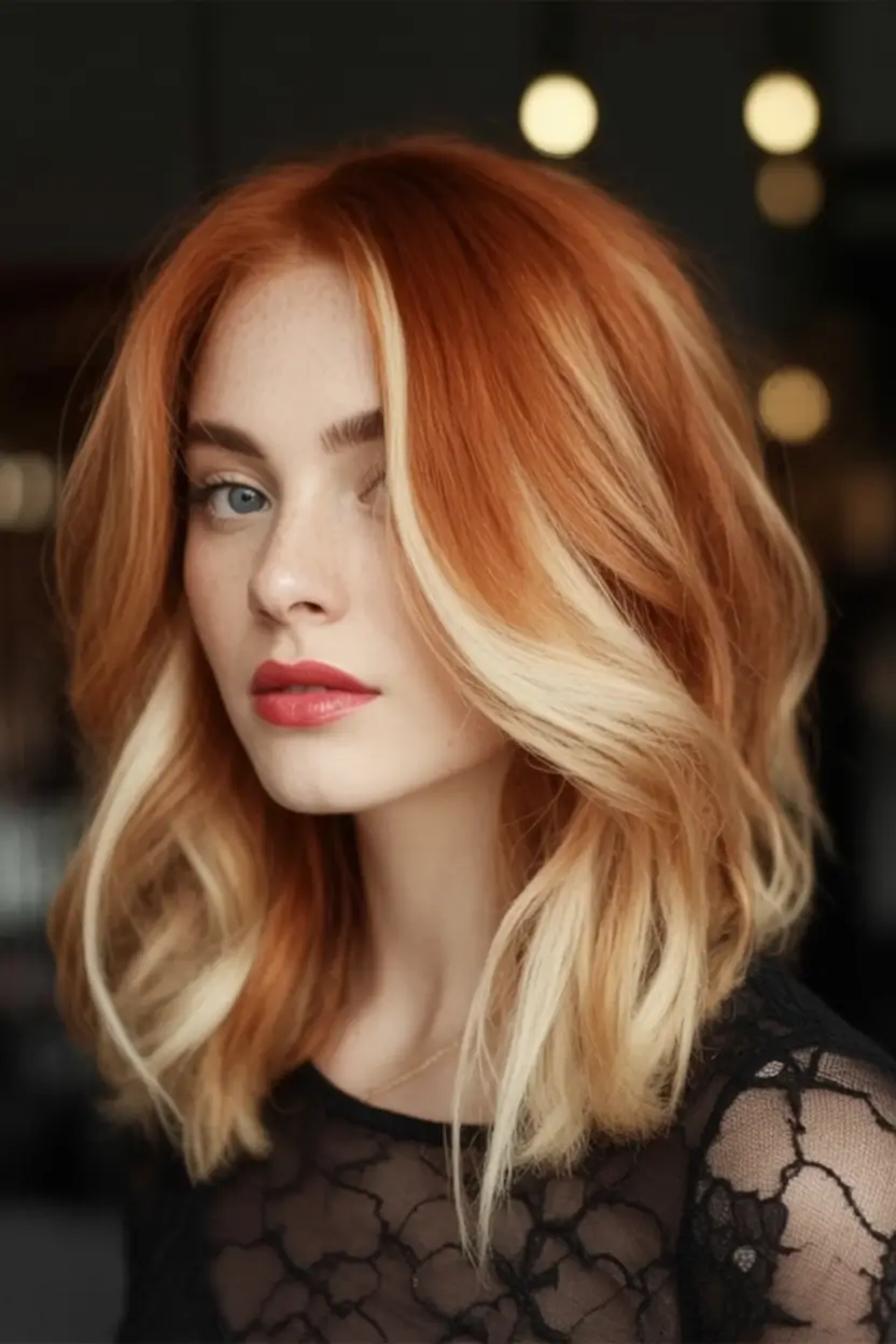 Must-Try Fall Red Hair Colors for Redheads 2025 Peach-Glazed Layers with Autumn Bangs