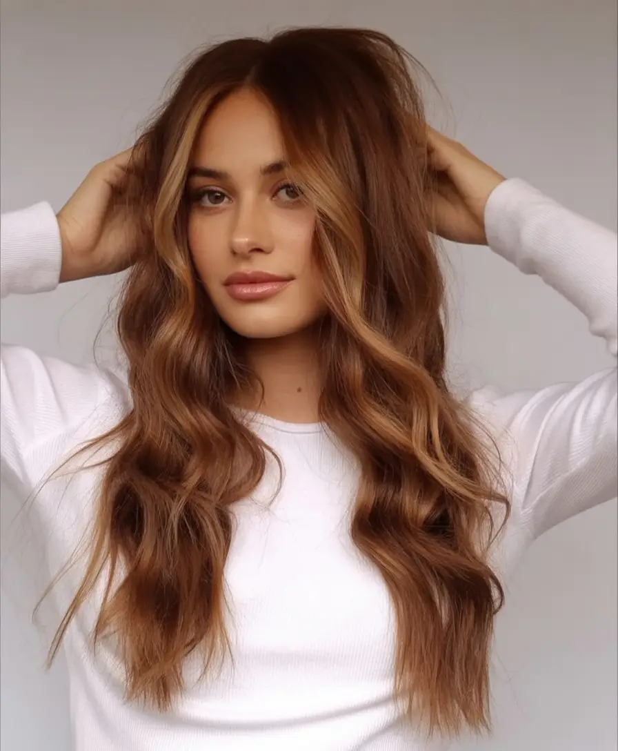 Must-Try Fall Red Hair Colors for Redheads 2025 Hazelnut Waves with Autumn Contrast