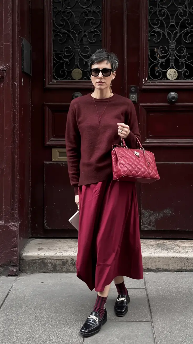 new ideas 2025 fall style for women Monochrome Elegance in Deep Crimson