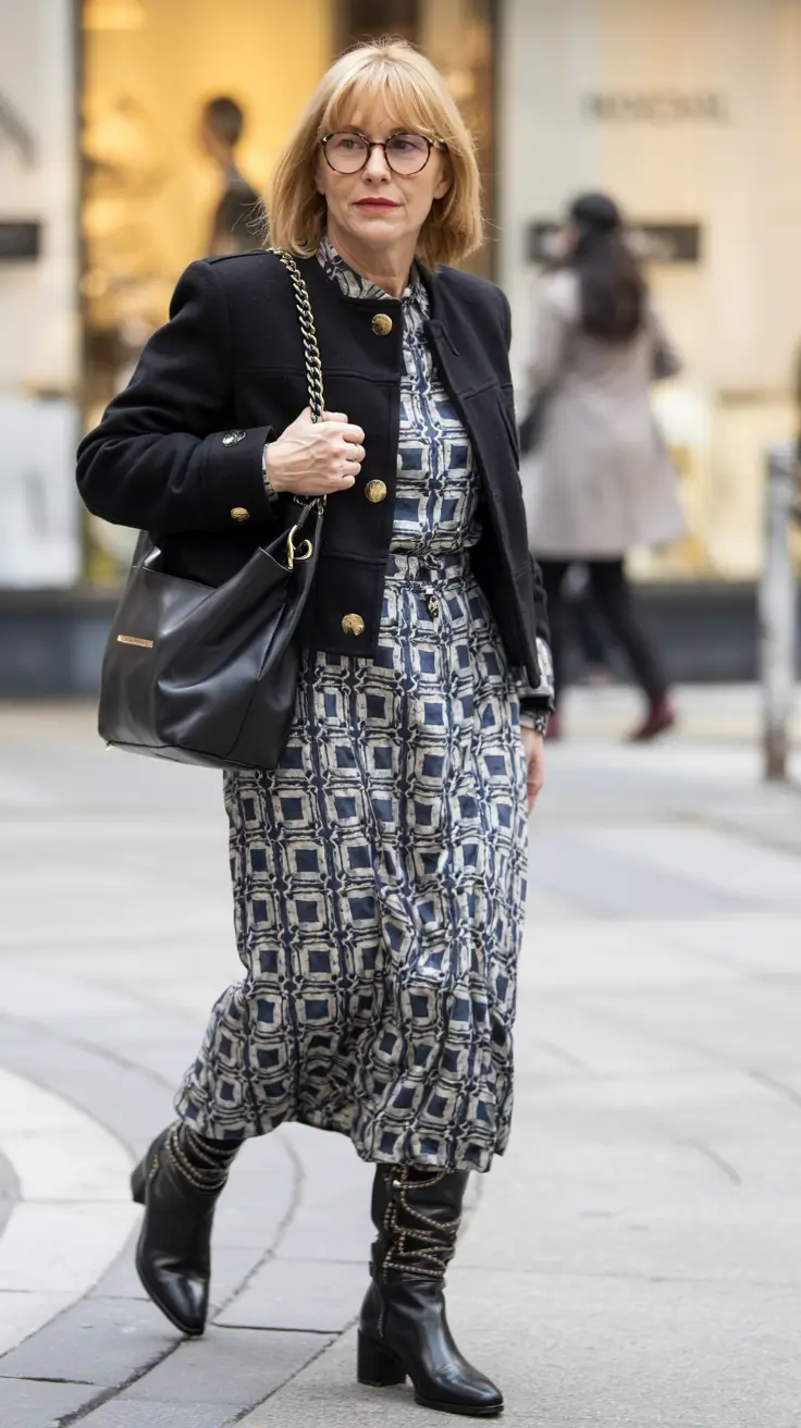 new ideas 2025 fall style for women Print Dress with Polished Military Edge