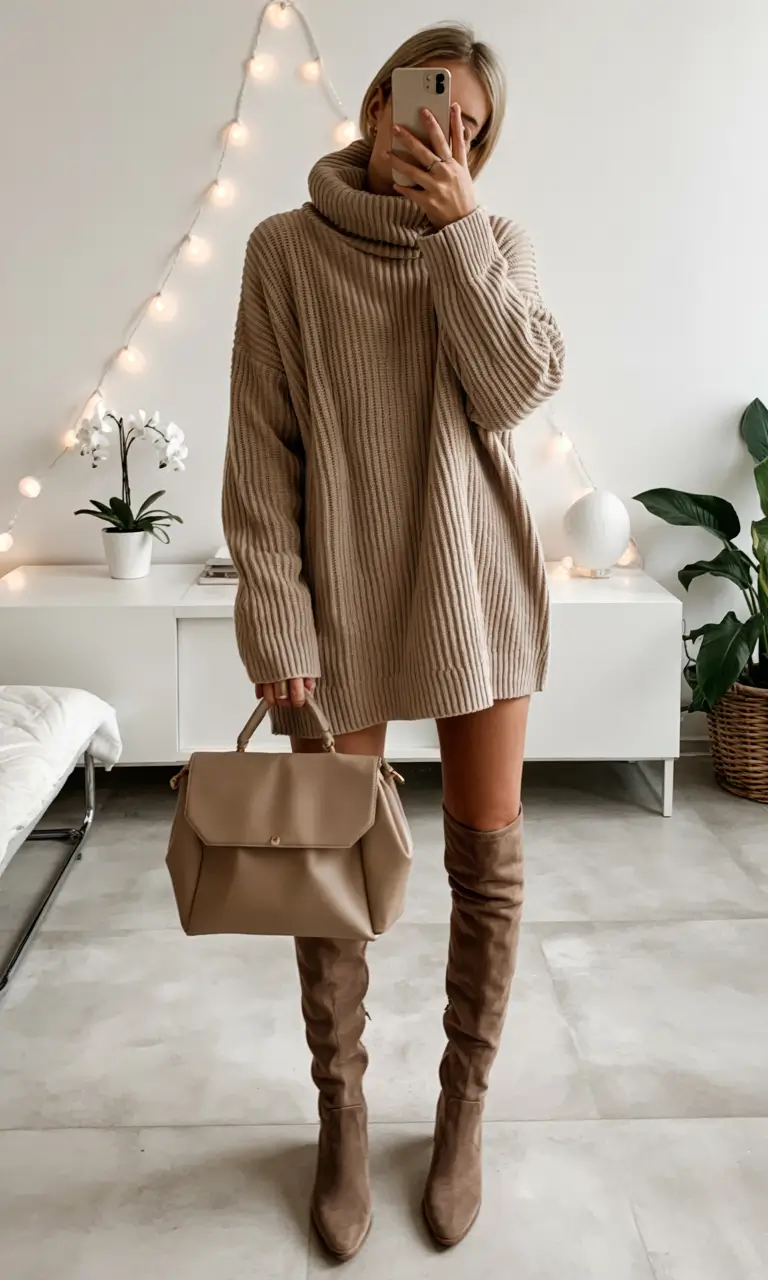 new ideas 2025 fall style for women Neutral Knits and Over-the-Knee Confidence