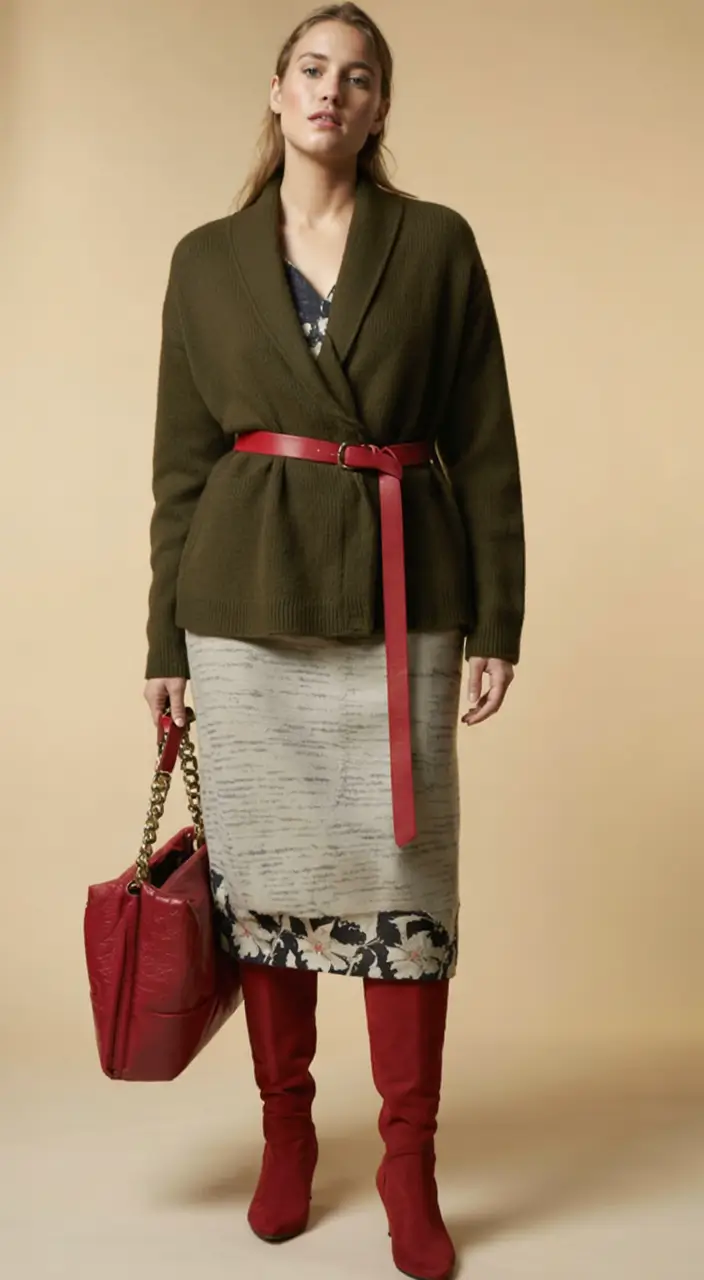 new ideas 2025 fall style for women Olive Tones with a Pop of Bold Red