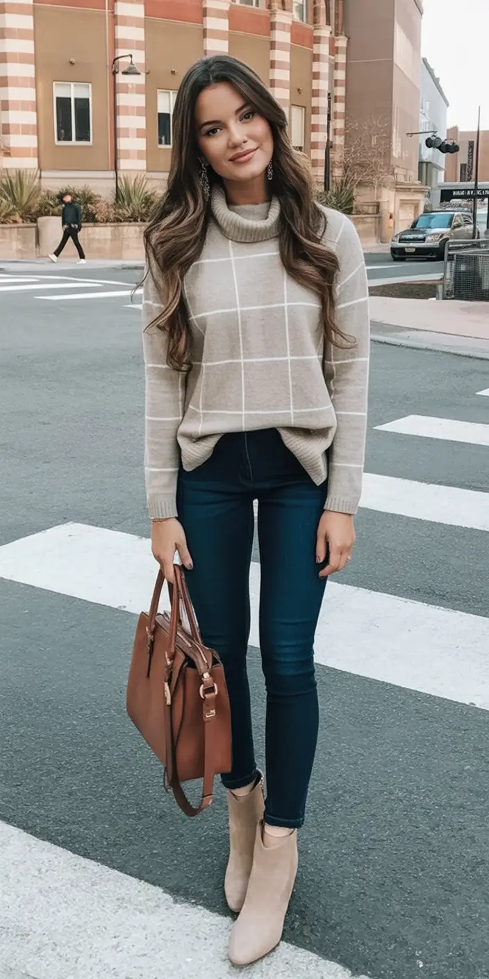 outfits Ideas for Early Fall 2025 Grid Lines and Denim Days