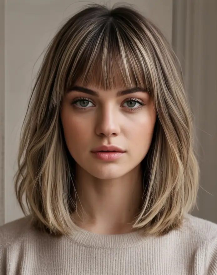 Oval Face Haircuts to Try in Fall 2025 Feathered Bangs With A Collarbone Cut