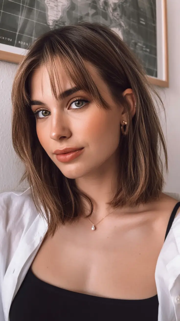 Oval Face Haircuts to Try in Fall 2025 Soft Shag With Peekaboo Fringe