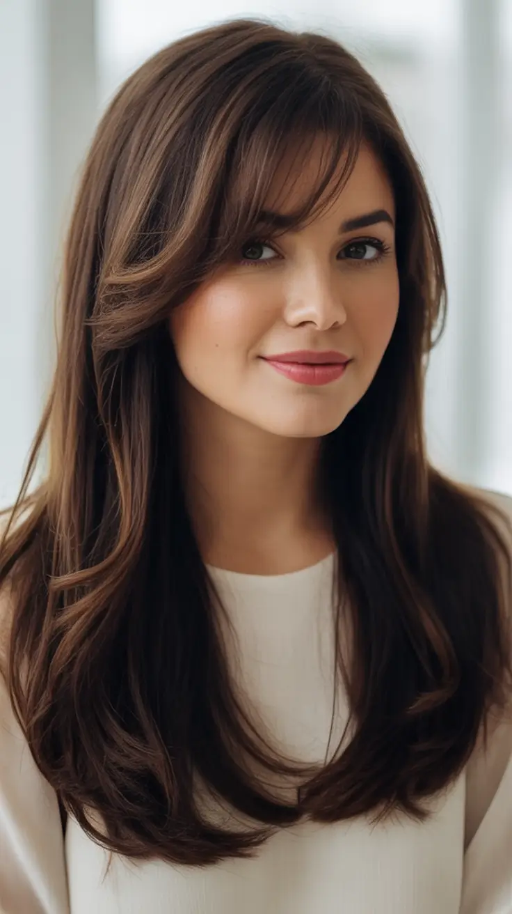 Oval Face Haircuts to Try in Fall 2025 Long Soft Layers With Wispy Bangs
