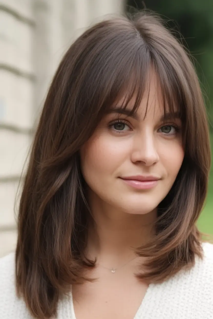Oval Face Haircuts to Try in Fall 2025 Face-Framing Layers With Feathered Bangs