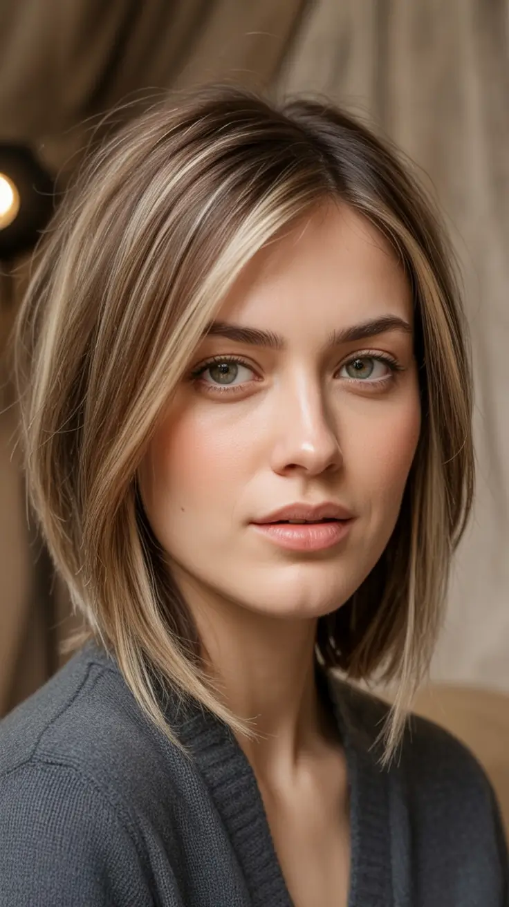Oval Face Haircuts to Try in Fall 2025 Dimensional Blonde Lob With Shadow Roots