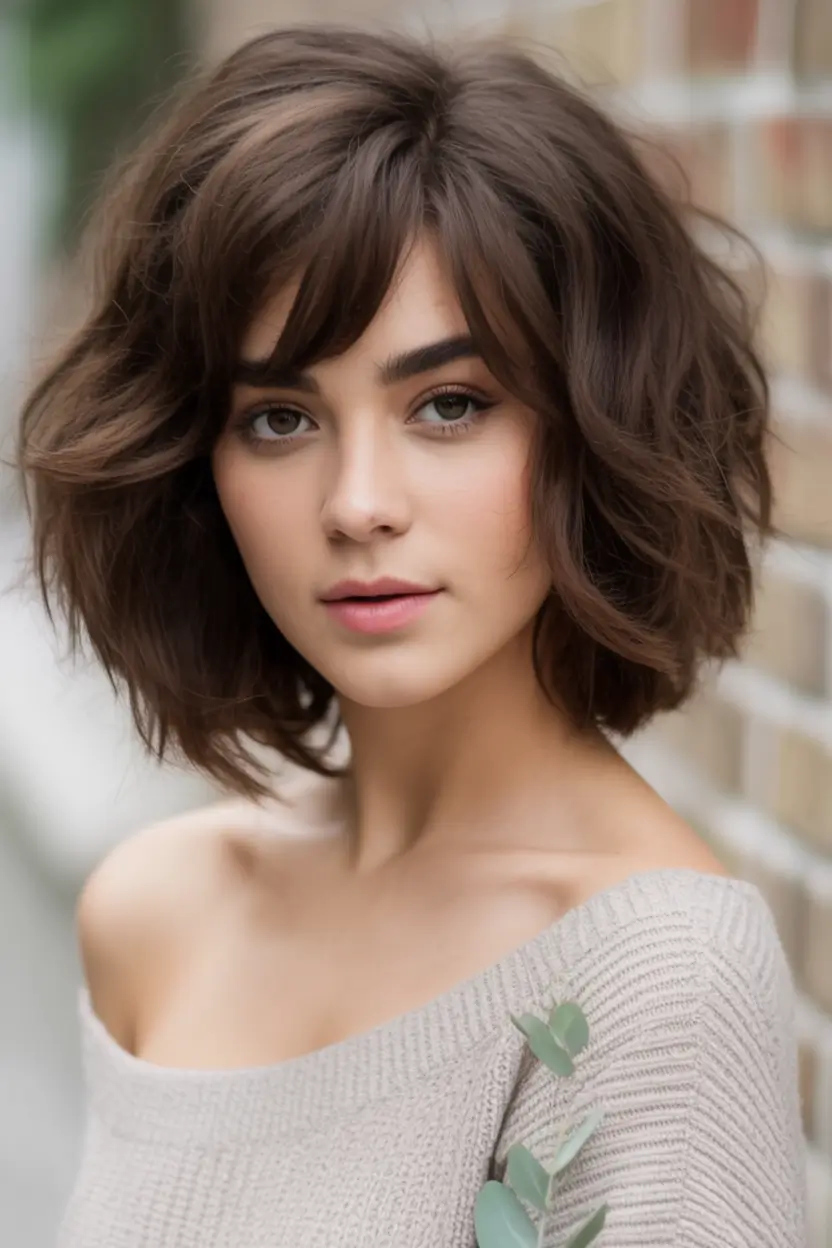 Oval Face Haircuts to Try in Fall 2025 Curly Cropped Bob With Full Fringe
