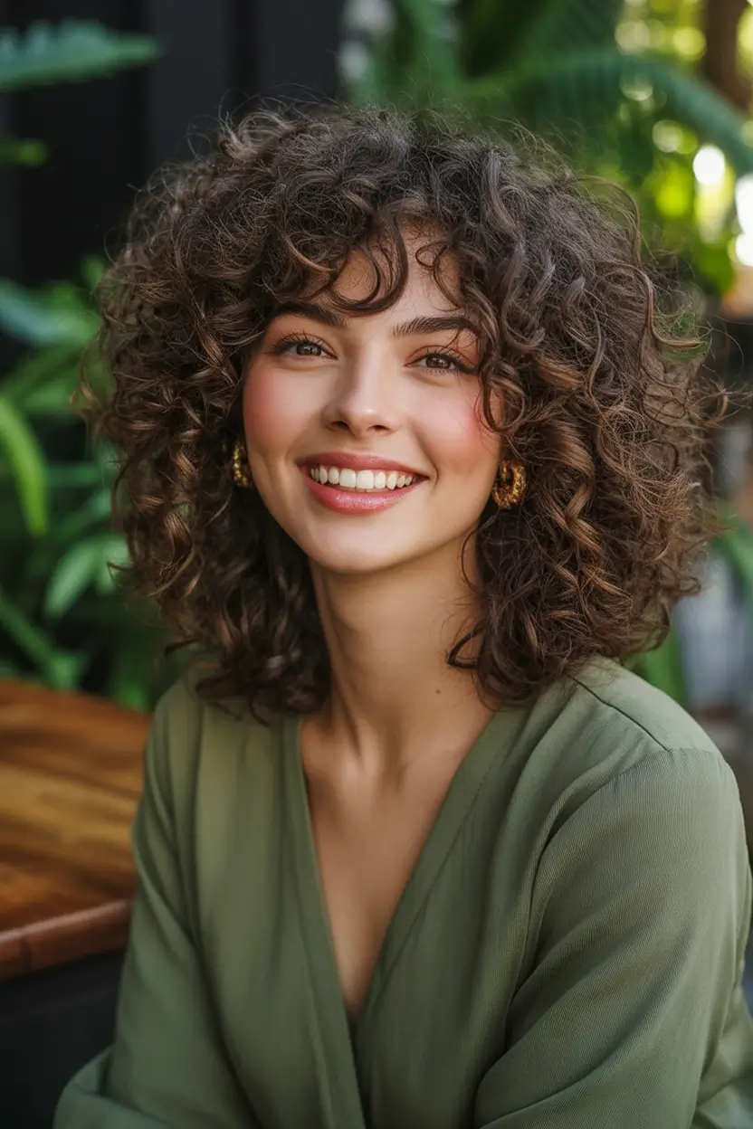 Oval Face Haircuts to Try in Fall 2025 Curly Bob With Sculpted Volume