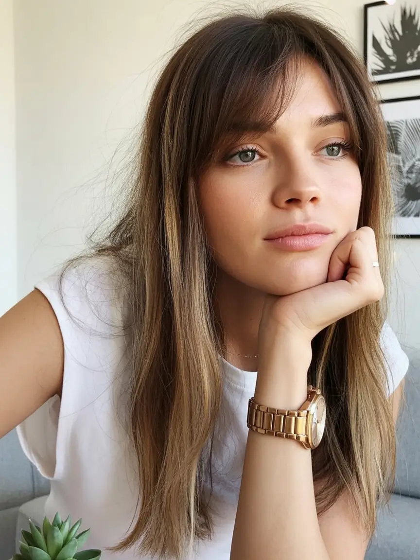 Oval Face Haircuts to Try in Fall 2025 Soft Long Layers With Curtain Bangs