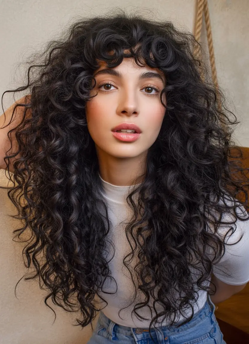 Oval Face Haircuts to Try in Fall 2025 Ultra Long Curls With Wispy Fringe