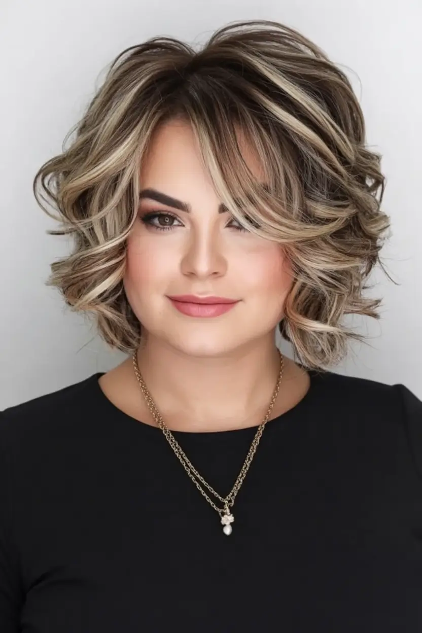Trendy Fall 2025 Haircuts for Chubby Face Shapes High-Volume Champagne Curls