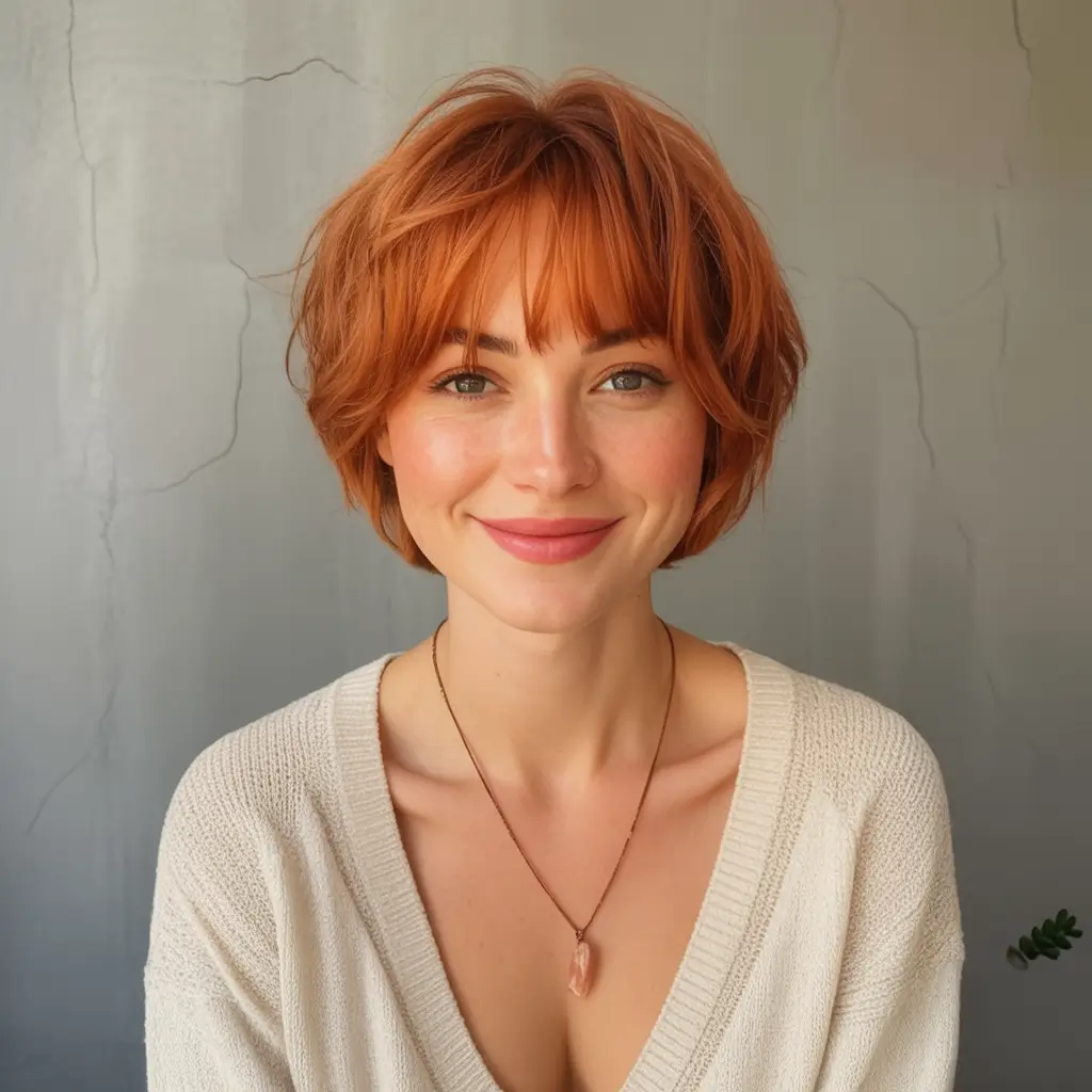 Trendy Fall 2025 Haircuts for Chubby Face Shapes French Bob with Blunt Baby Bangs