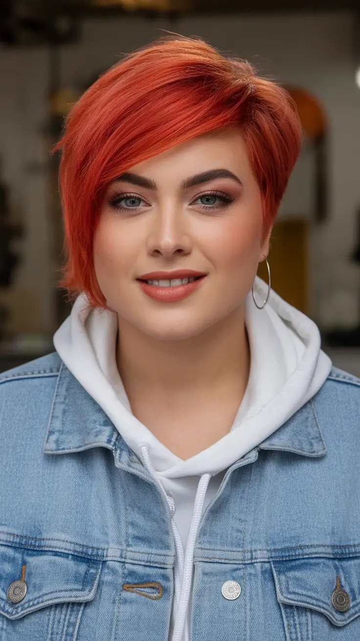 Trendy Fall 2025 Haircuts for Chubby Face Shapes Fiery Asymmetrical Pixie