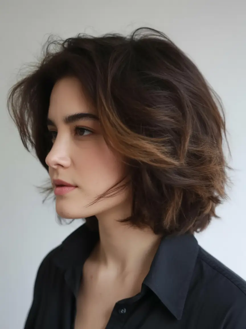 Trendy Fall 2025 Haircuts for Chubby Face Shapes Chin-Length Blowout Bob