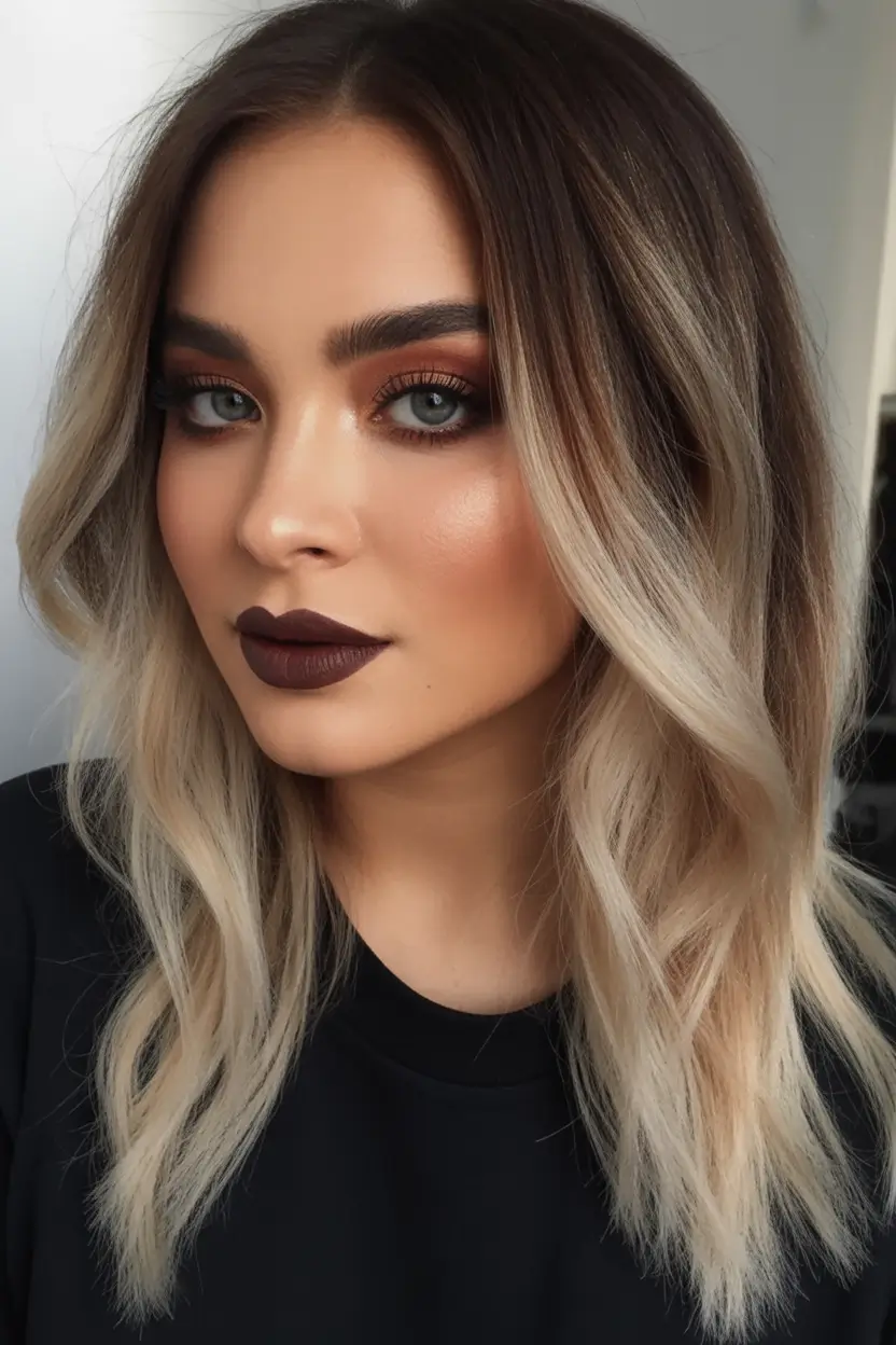 Trendy Fall 2025 Haircuts for Chubby Face Shapes Ash-Blonde Melt with Shadow Root