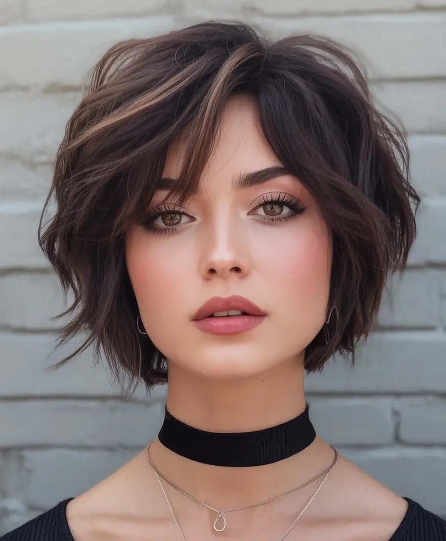 Trendy Fall 2025 Haircuts for Chubby Face Shapes Textured Pixie-Bob with Side Part