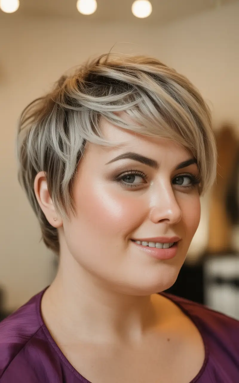 Trendy Fall 2025 Haircuts for Chubby Face Shapes Smokey Silver Texture Cut