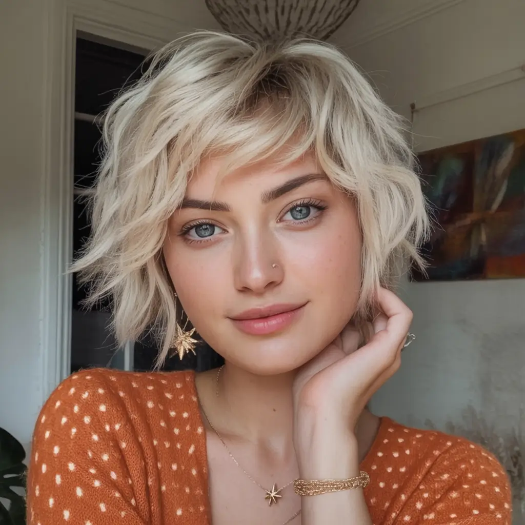Trendy Fall 2025 Haircuts for Chubby Face Shapes Blonde Beachy Bob with Fall Energy