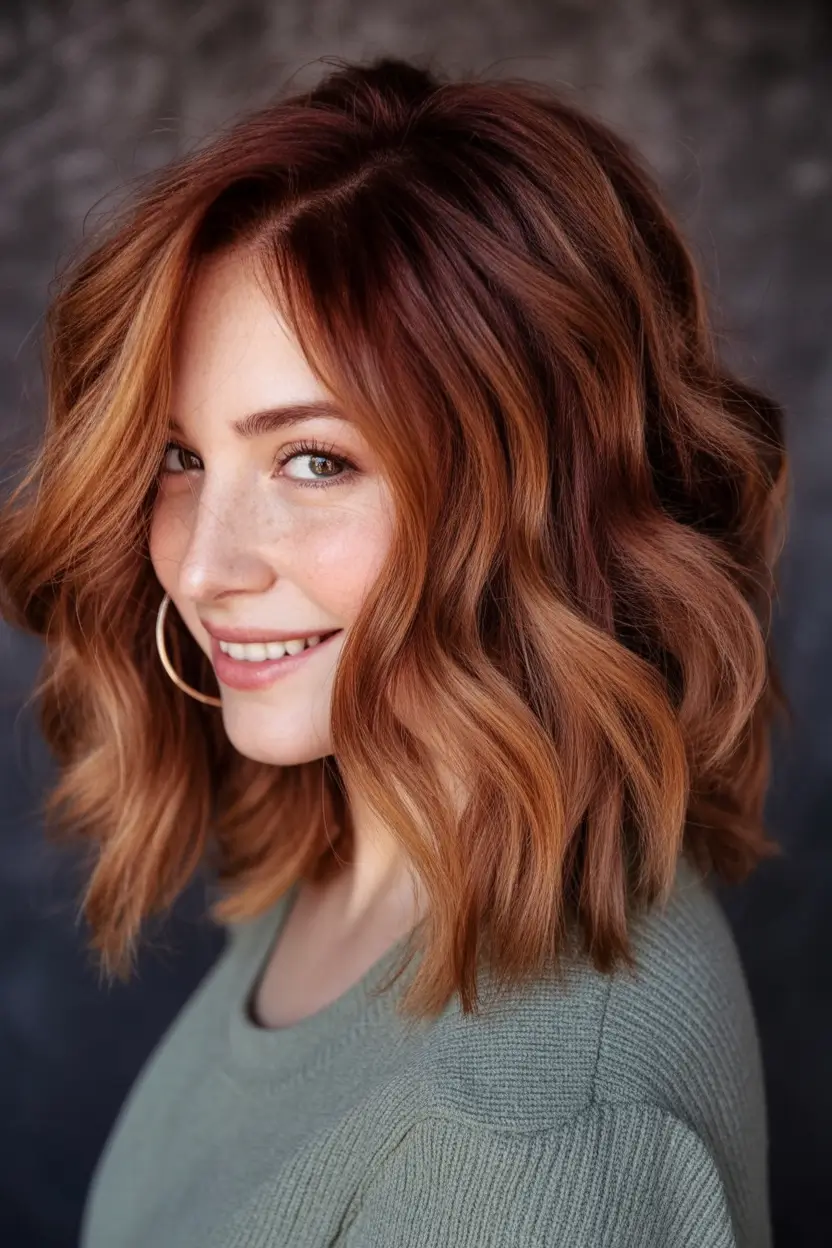 Trendy Fall 2025 Haircuts for Chubby Face Shapes Chestnut Waves with Warm Dimension