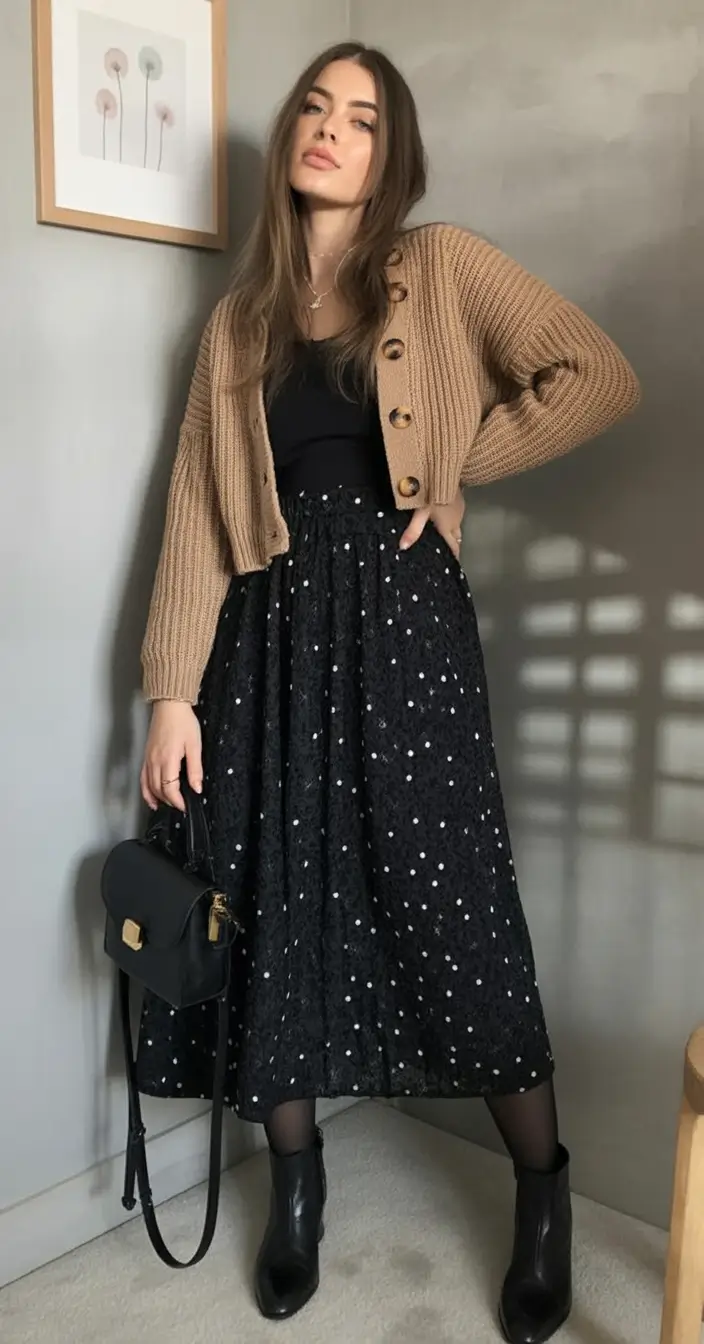 trendy fall outfits ideas 2025 Effortless Grace in Neutrals and Dots