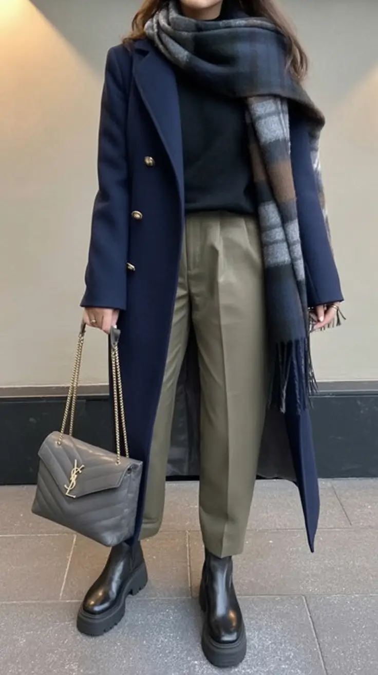 trendy fall outfits ideas 2025 Polished and Sharp in Navy and Olive