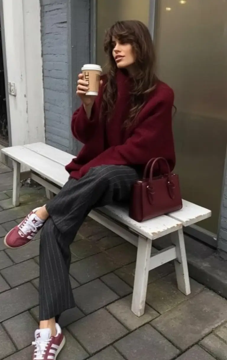 trendy fall outfits ideas 2025 Crimson Layers with Sporty Soul