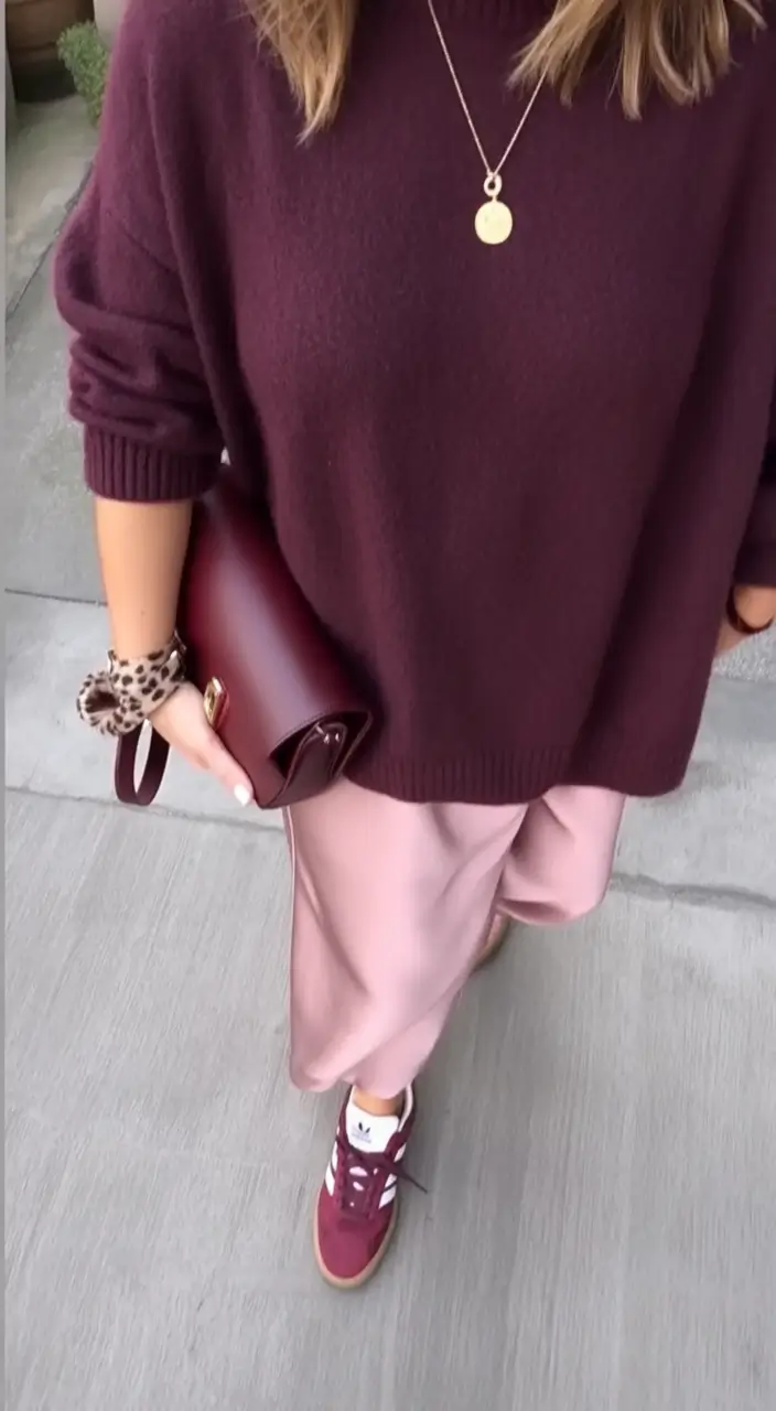 trendy fall outfits ideas 2025 Wine & Blush: An Unexpected Romance