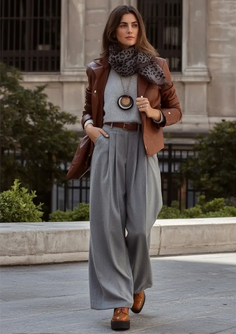 trendy fall outfits ideas 2025 Warm Cognac and Tailored Confidence