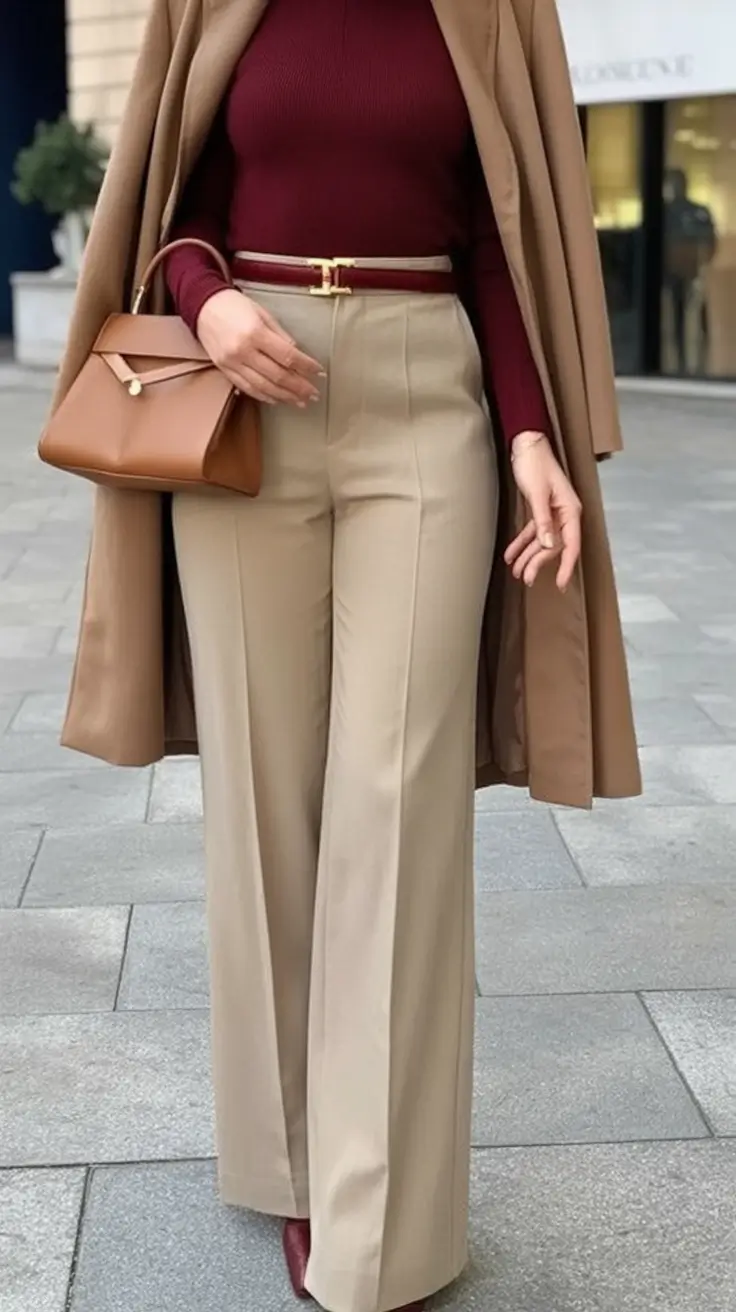 trendy fall outfits ideas 2025 Crimson & Camel: The Power Pair