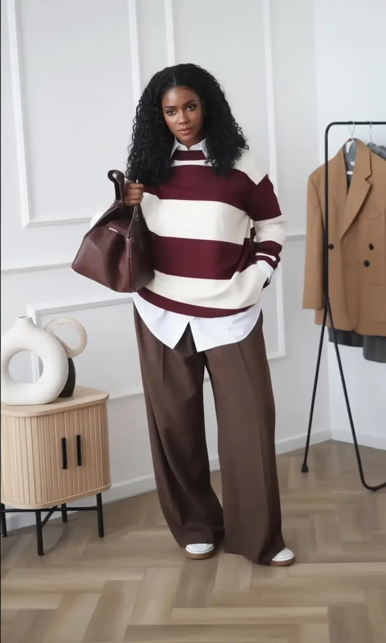 Trendy fall outfits Ideas for black women in 2025 Rich Stripes and Tailored Drama
