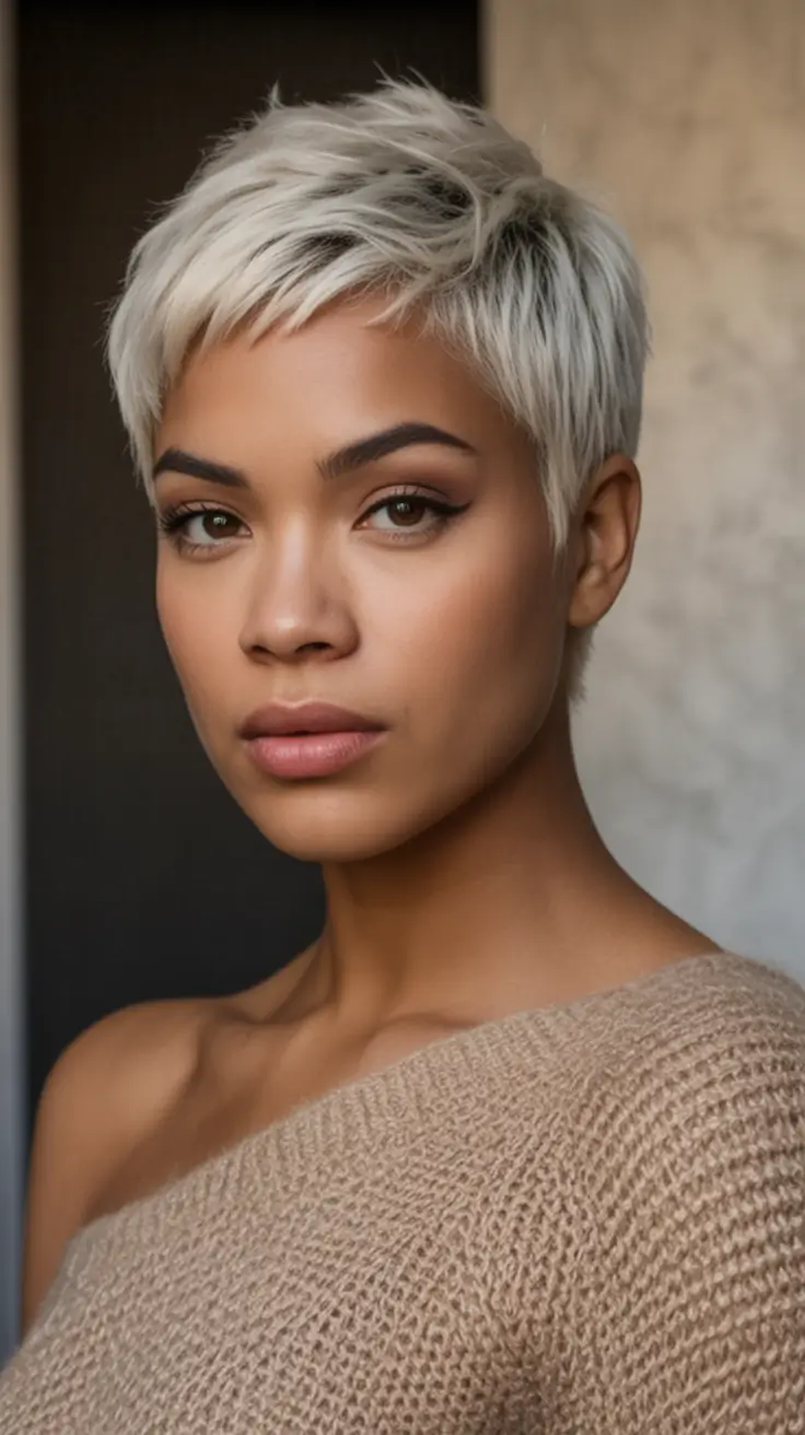Trendy Pixie Haircuts to Try This Fall 2025 Tapered Frost Pixie with Warm Undertones