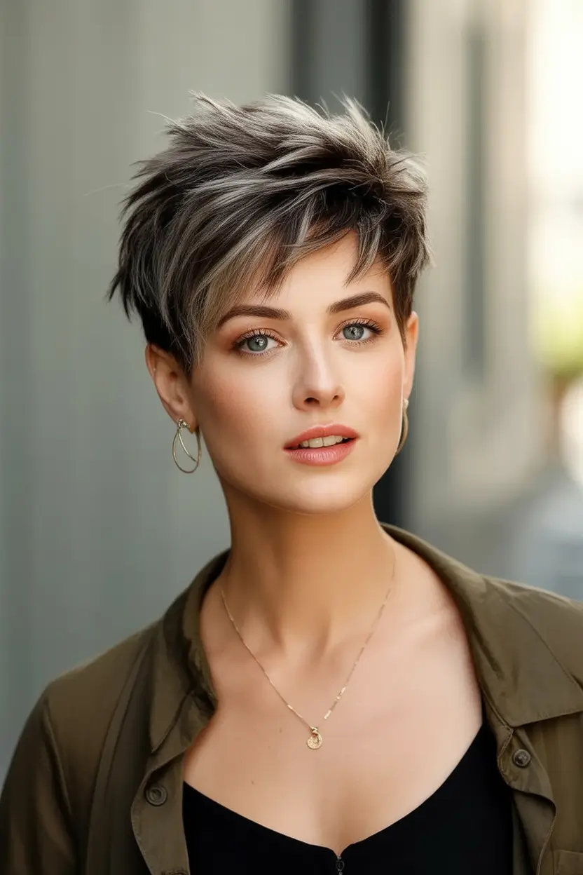 Trendy Pixie Haircuts to Try This Fall 2025 Layered Feathered Pixie with Ashy Dimension