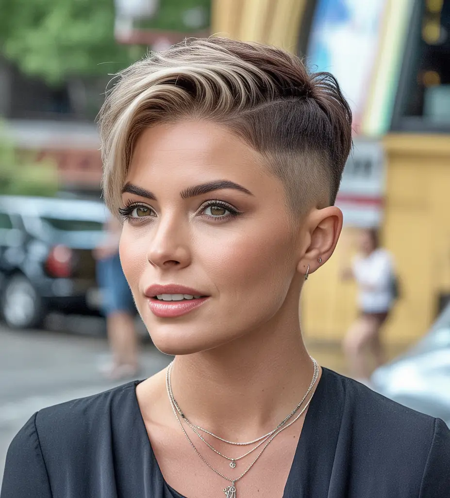 Trendy Pixie Haircuts to Try This Fall 2025 Disconnected Pixie with Platinum Highlights