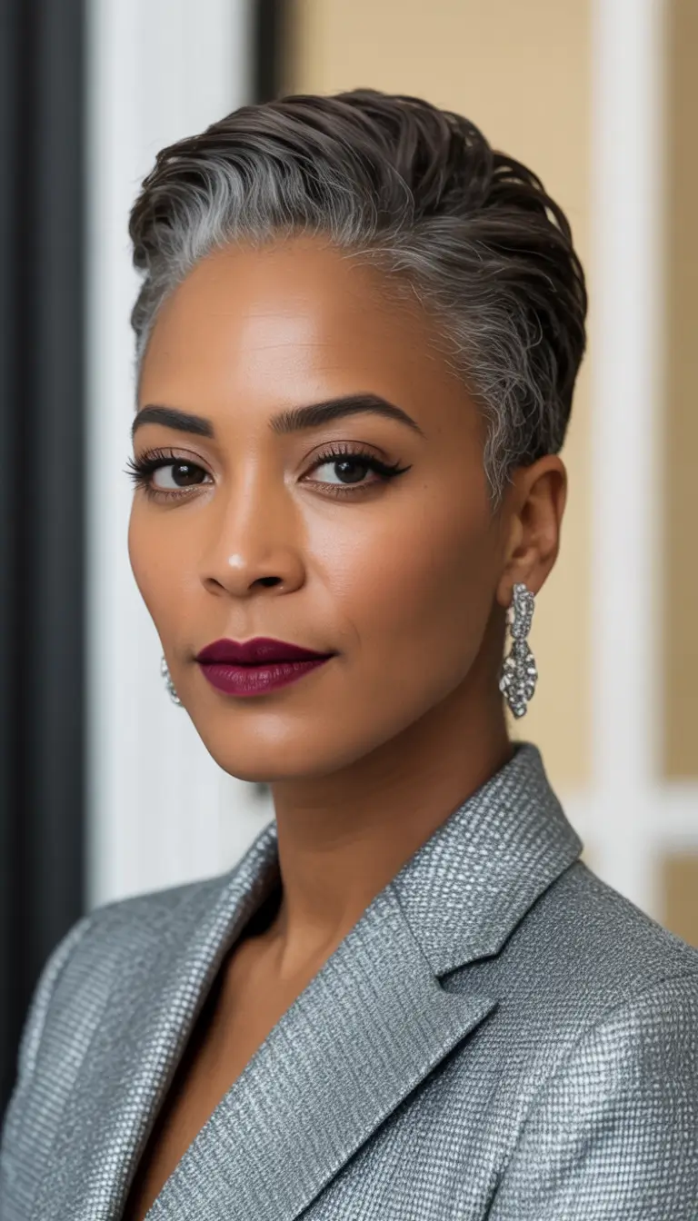 Trendy Pixie Haircuts to Try This Fall 2025 Sculpted Gray Pixie for Power Dressing