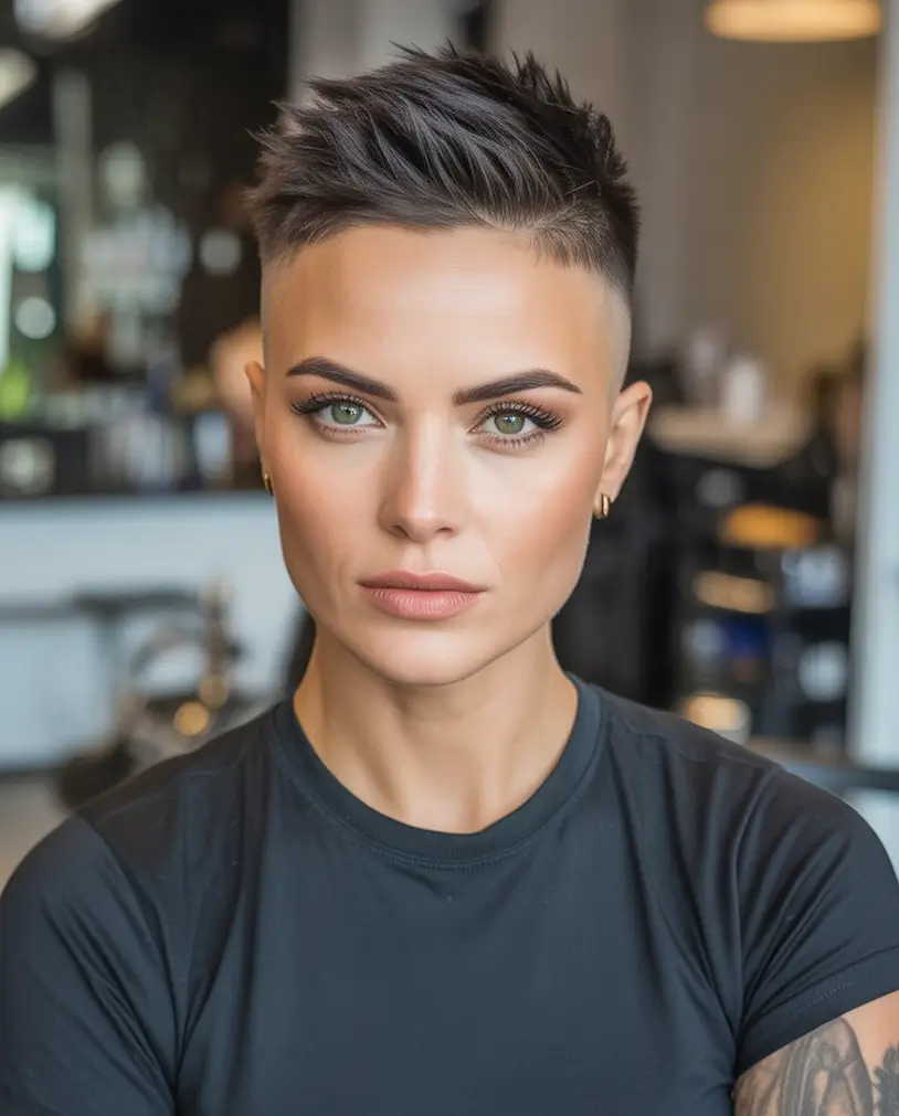 Trendy Pixie Haircuts to Try This Fall 2025 Ultra-Short Tapered Pixie with Textured Spikes