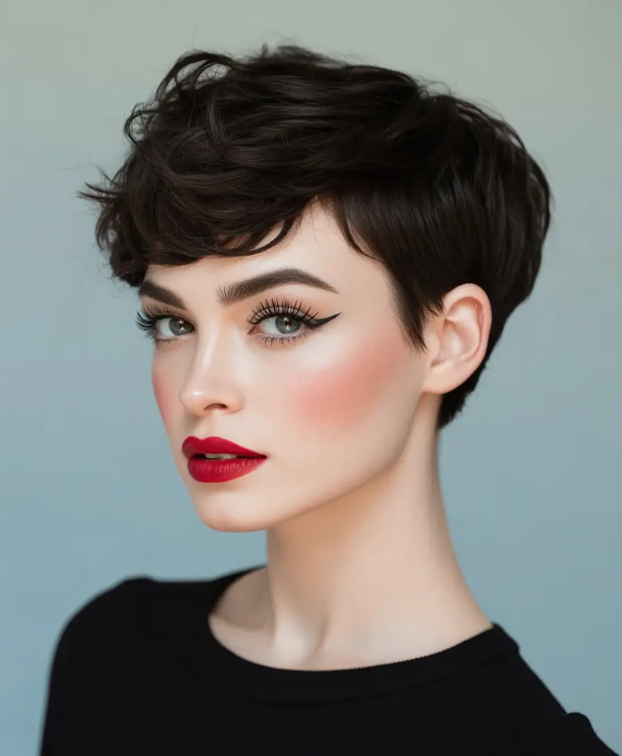 Trendy Pixie Haircuts to Try This Fall 2025 Curly Pixie with Defined Bangs