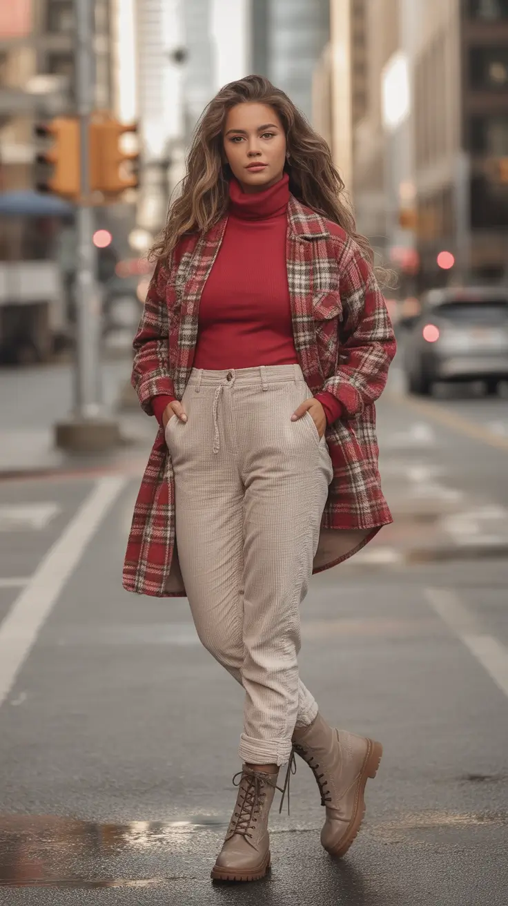 Warm Fall outfits Inspiration 2025 Urban Layers in Bold Checks and Earthy Neutrals