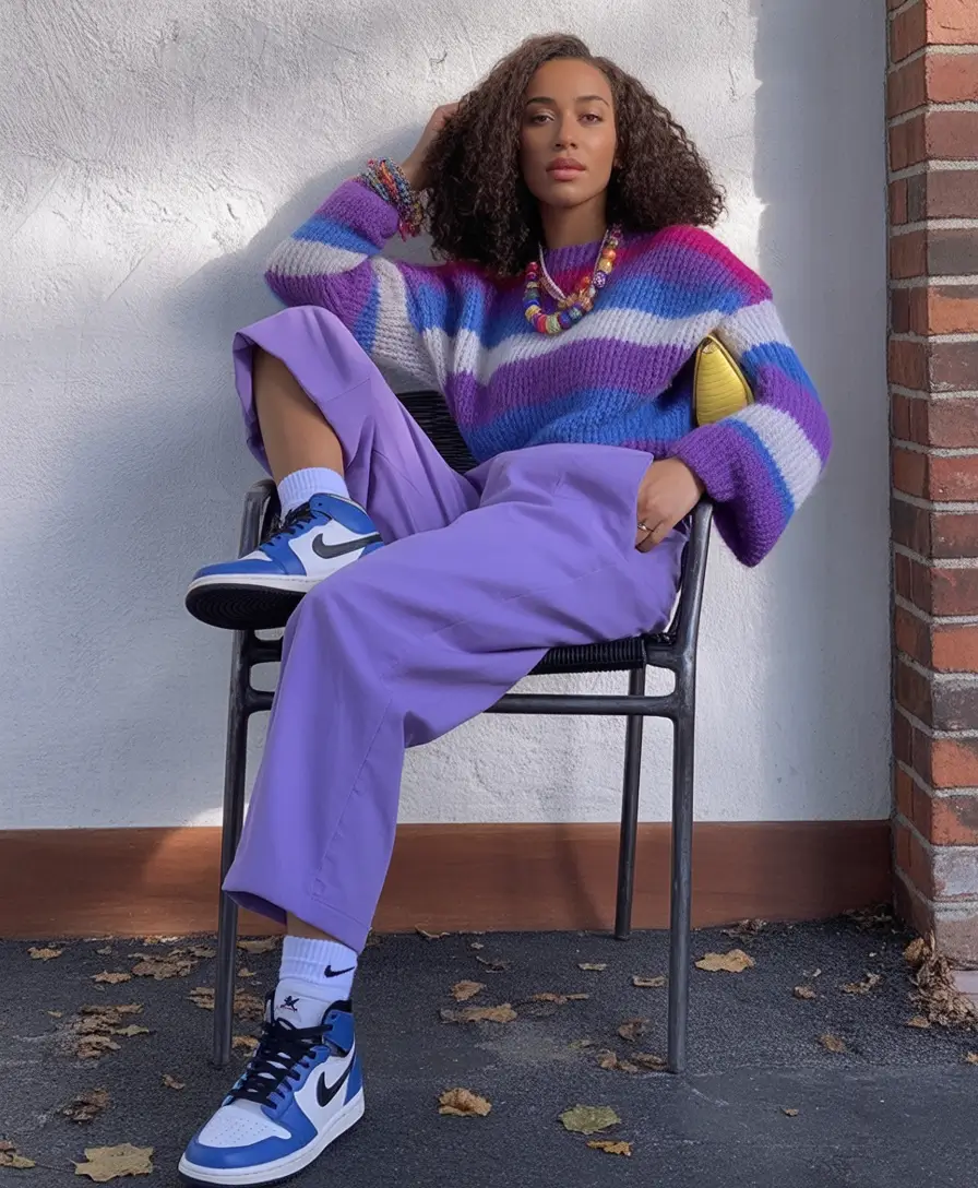 Warm Fall outfits Inspiration 2025 Colorplay with Sneakers and Stripes